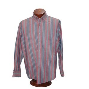 Chaps‎ Ralph Lauren Mens L Long Sleeve Button Down Shirt Red Blue Stripe Casual